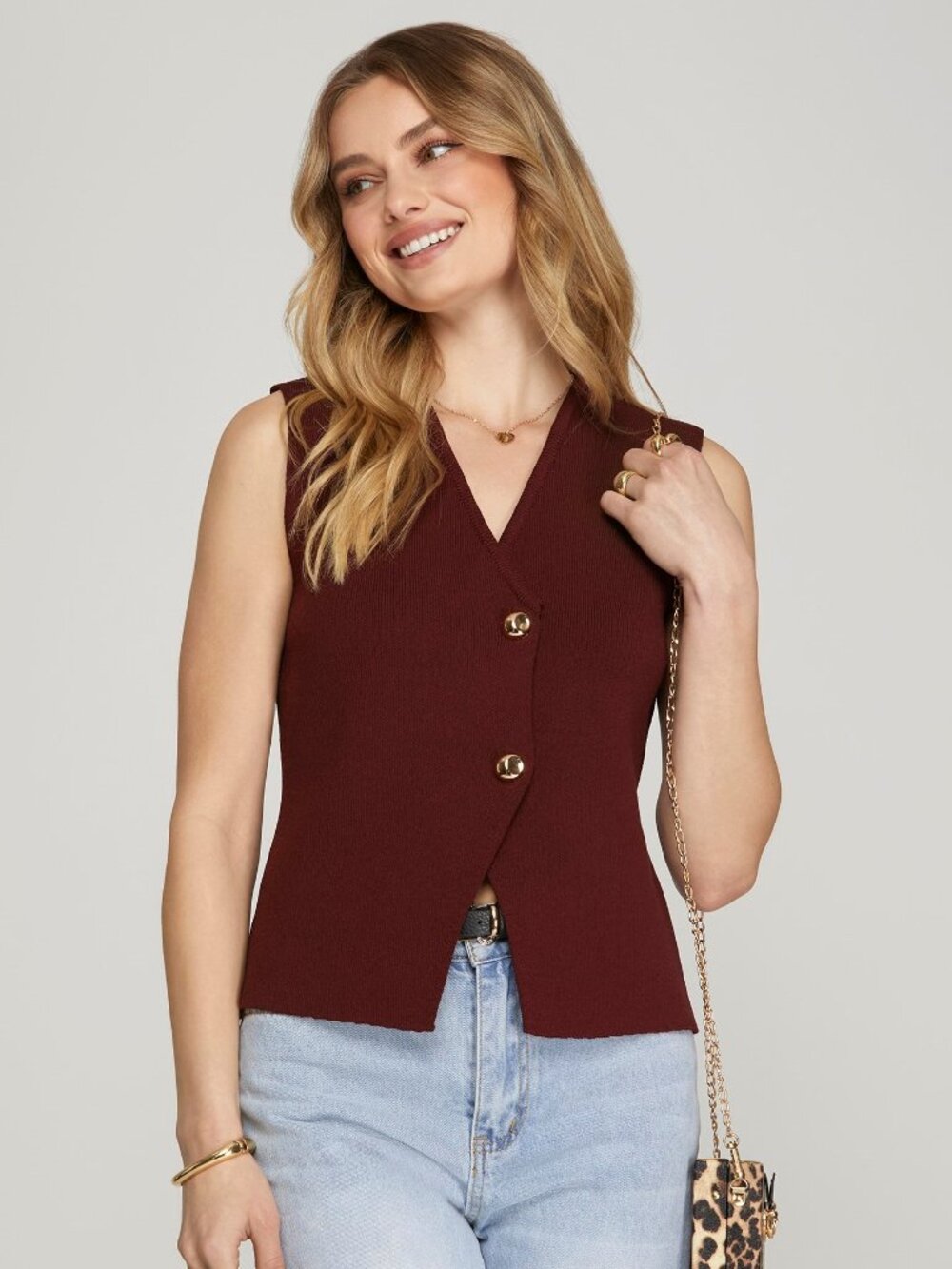 Button Front Knit Vest Top